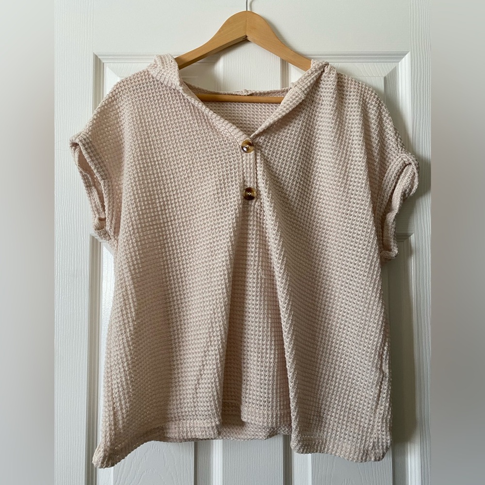 Shein half button batwing sleeve hooded Tee